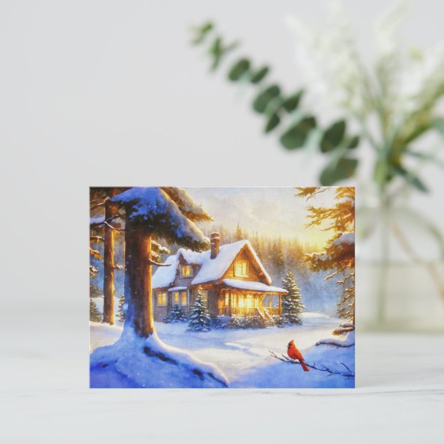 Kardinal på en snödag vykort (Stående Fram)