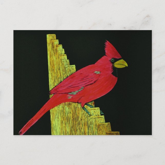 Kardinal på Fence Artwork Vykort (Framsida)