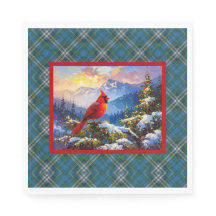 Kardinal på Grönt, blått, Guld, julpapp