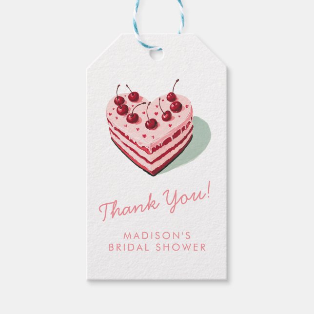 Kardinal på rosa hjärta tårta Bröllopsdusch Presentetikett (Framsidan)