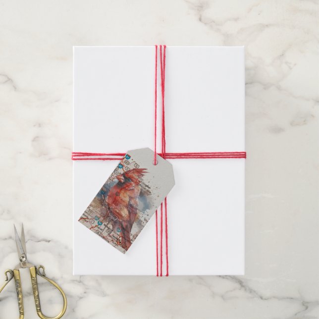 Kardinal på Virginia vägkarta akvarell konst, Presentetikett (Med Snöre)