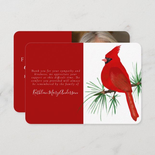 Kardinal Photo Memorial Funeral Tack Kort (Fram/baksida)