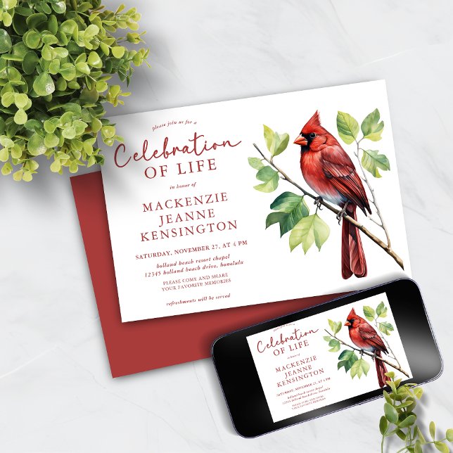 Kardinal Red Bird Firande of Life Memorial Inbjudningar (Cardinal Red Bird Celebration of Life Memorial Invitation)