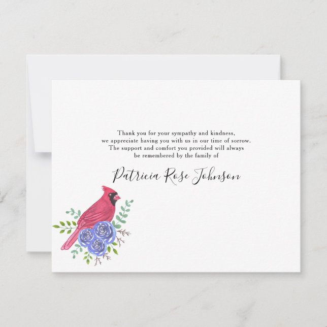 Kardinal Red Bird Funeral Tackkort Card Tack Kort (Framsida)