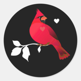 Kardinal Red Bird Hearts Black White Modern Label Runt Klistermärke