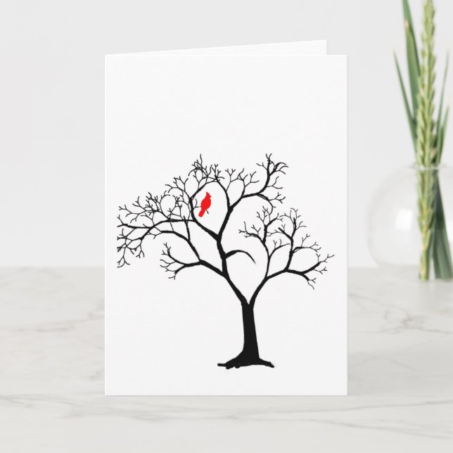 Kardinal Red Bird in Snowy Winter Träd Card Helgkort (Framsida)
