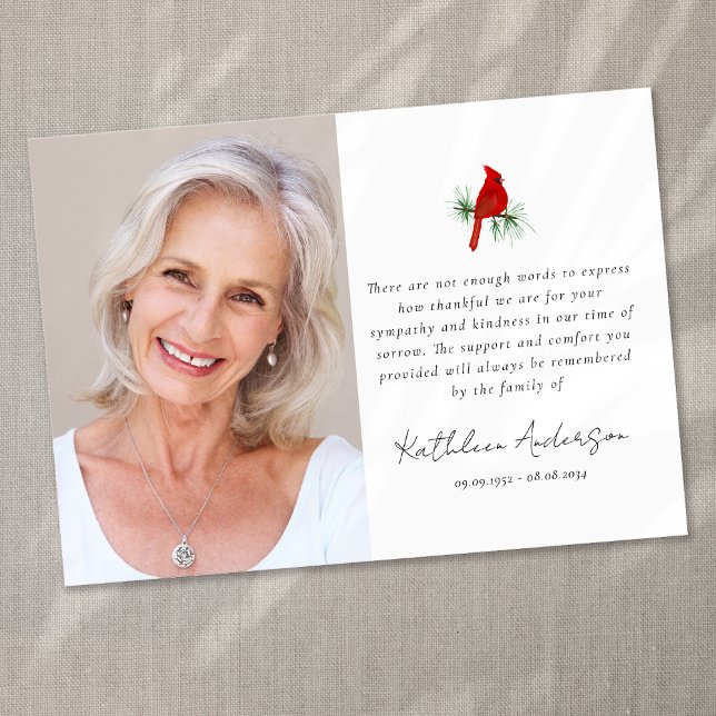 Kardinal Red Bird Photo Sympathy Funeral Tack Kort (Skapare uppladdad)