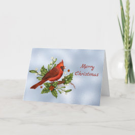 Kardinal Red Holly Greenery Watercolor jul Helgkort