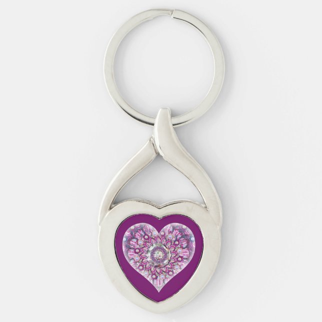 Kardinal Red Rosace Twisted Heart Silverfärgad Nyckelring (Framsidan)