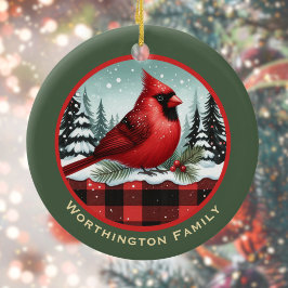 Kardinal Snö n Buffalo Pput Family Namn Monogram Julgransprydnad Keramik