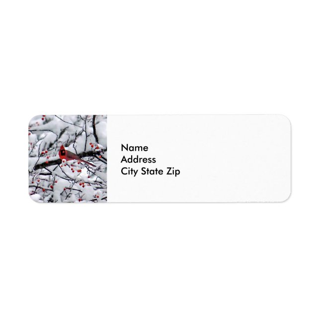 Kardinal Snö Träd Photo Returadress Etikett (Framsidan)
