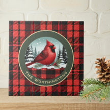 Kardinal Snöbuffel Plaid Familjnamn Monogram