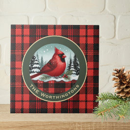 Kardinal Snöbuffel Plaid Familjnamn Monogram Kakelplatta