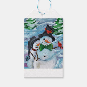 Kardinal som besöker snögubbear presentetikett
