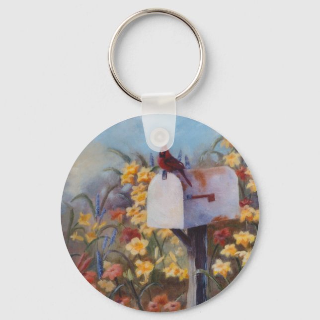 Kardinal som väntar på posten nyckelring (Framsida)