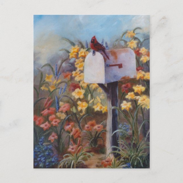 Kardinal som väntar på posten vykort (Framsida)