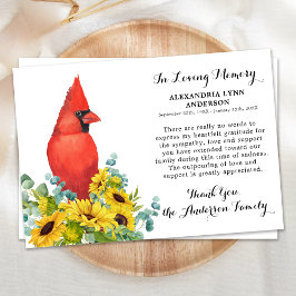 Kardinal Sunblommor Sympathy Memorial Funeral Tack Kort