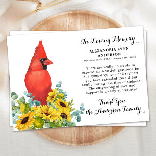 Kardinal Sunblommor Sympathy Memorial Funeral Tack Kort
