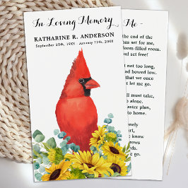 Kardinal Sunblommors memorandumet Funeral Prayer-k Visitkort