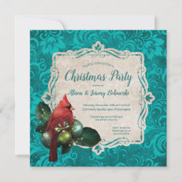 Kardinal & Teal Blue Blommigt jul Party Inbjudningar