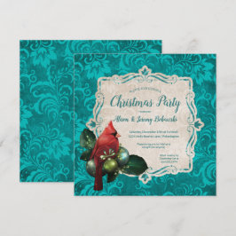 Kardinal & Teal Blue Blommigt jul Party Inbjudningar
