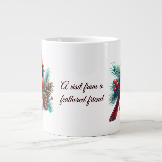 Kardinal vid Gräs Gren med Winter Berries Jumbo Mugg (Framsidan)