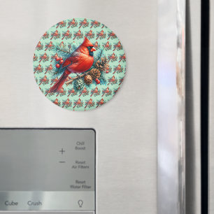 Kardinal vid Gräs Gren med Winter Berries Magnet