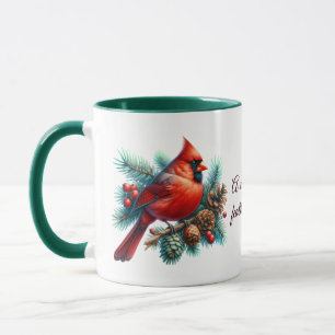 Kardinal vid Gräs Gren med Winter Berries Mugg