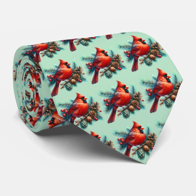 Kardinal vid Gräs Gren med Winter Berries Slips (Rullad)