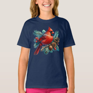Kardinal vid Gräs Gren med Winter Berries T Shirt