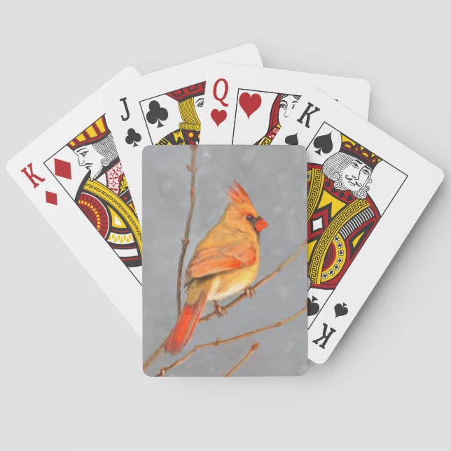 Kardinal vid Gren-målning - originalbild av fågel Casinokort (Baksidan)