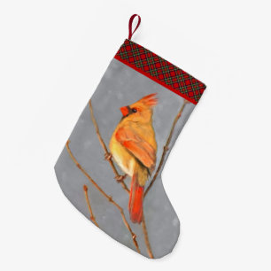Kardinal vid Gren-målning - originalbild av fågel Liten Julstrumpa