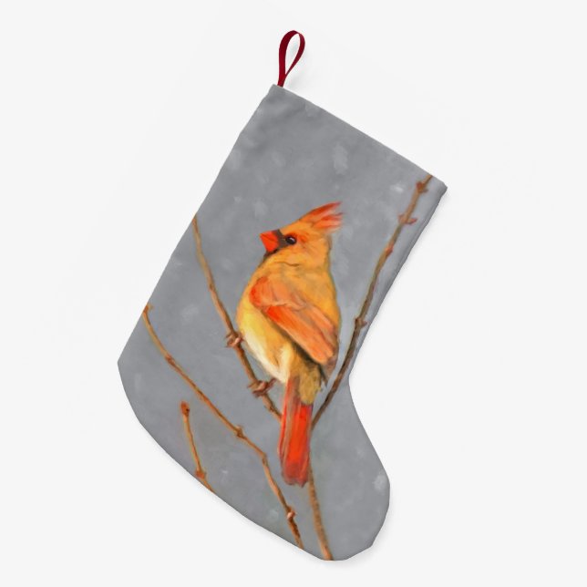 Kardinal vid Gren-målning - originalbild av fågel Liten Julstrumpa (Framsidan (Hängande))