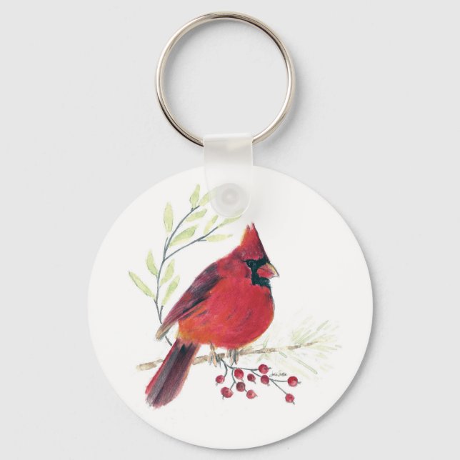Kardinal Watercolor Art Keychain Nyckelring (Framsida)