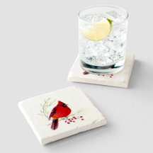 Kardinal Watercolor Art Stone Underlägg