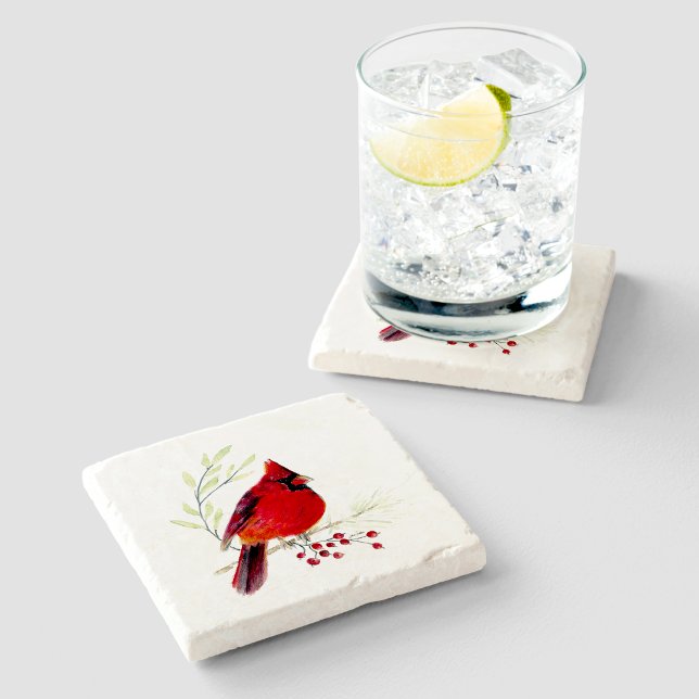 Kardinal Watercolor Art Stone Underlägg (Cardinal Watercolor Art Stone Coaster from Jenn's Emporium. )