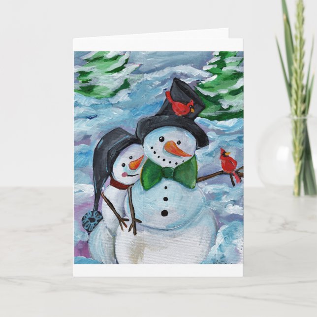 Kardinalbesökare Snögubbar Helgkort (Framsida)