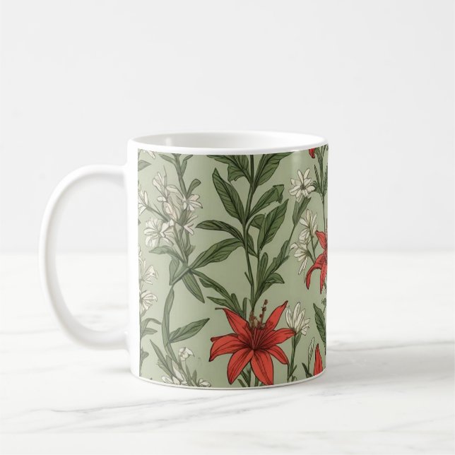 Kardinalblommor och löv mönster kaffemugg (Vänster)