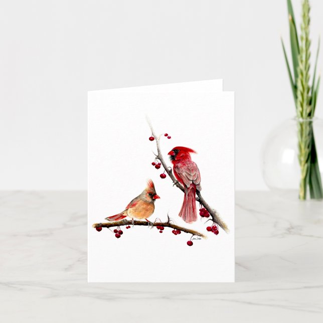 kardinaler berry Grenar blank Note eller Tack Kort (Winter Cardinals Berry Branches Blank Note Or Thank You Card by Jenn Steffen Art)