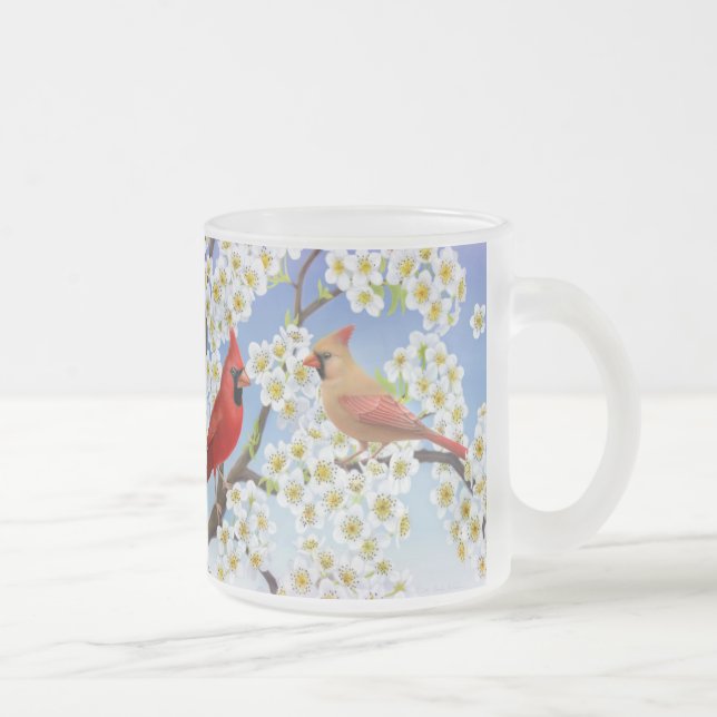 Kardinaler, i att blomma den Apple trädmuggen Frostad Glasmugg (Höger)