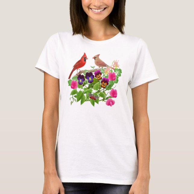 Kardinaler i den trädgårds- babyen - dockaskjorta tee shirt (Framsida)