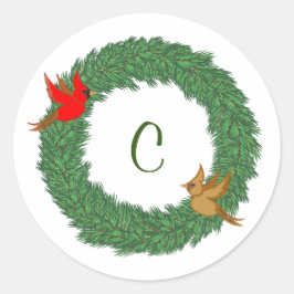 Kardinaler i Evergreen Wandeand med Monogram Runt Klistermärke