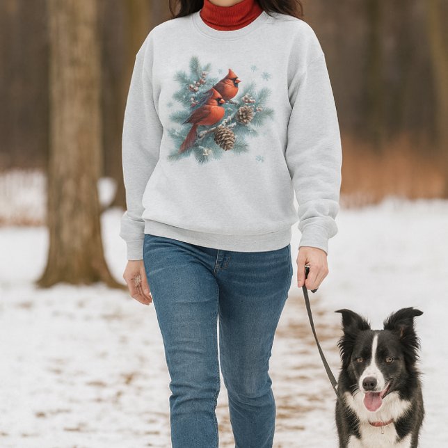 Kardinaler i Snö Vinter Vilda Djur T Shirt (Winter Cardinal Red Bird Sweatshirt. Cozy and Warm, perfect 2nd layer for a cold day. )