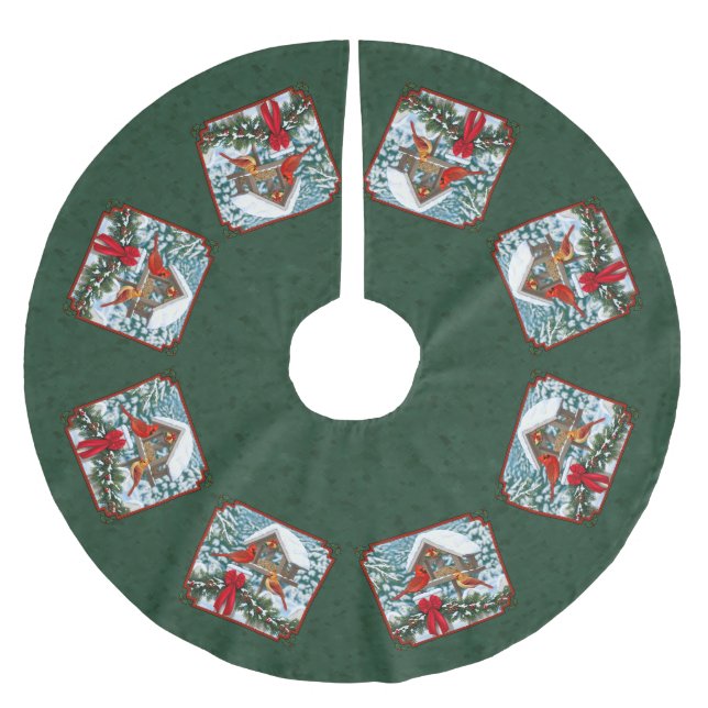 Kardinaler Jul Feast Grönt Julgransmatta Borstad Polyester (Framsidan)