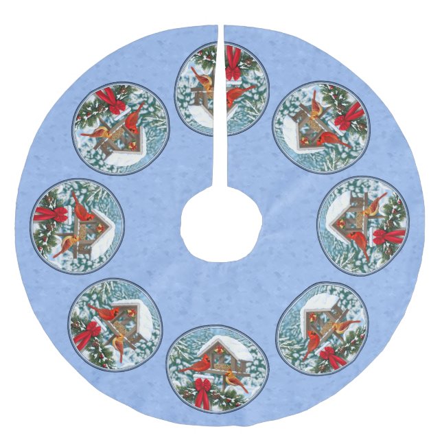 Kardinaler, julfest, blå julgransmatta fleece (Framsidan)