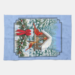 Kardinaler, julfest, blå kökshandduk