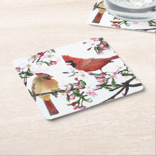 Kardinaler och Apple blommar Underlägg Papper Kvadrat