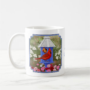 Kardinaler och Blue Birdhouse Kaffemugg