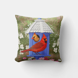 Kardinaler och Blue Birdhouse Kudde