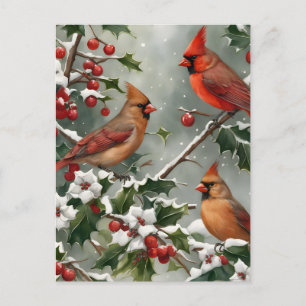 Kardinaler och Holly Helgdag Postcard Helg Vykort